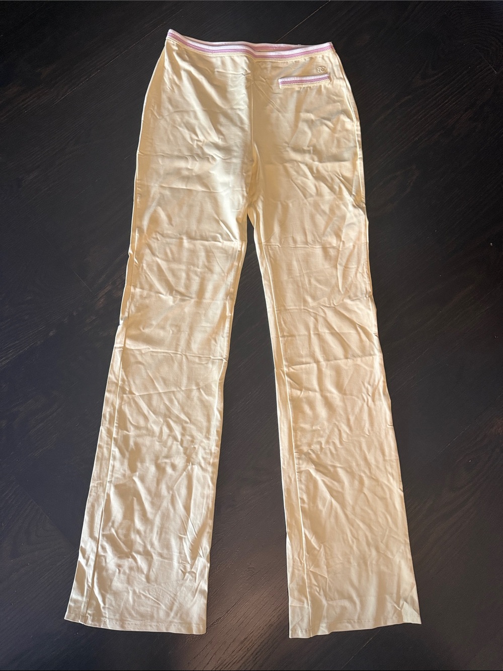 CHANEL yellow Wide-Leg Pants / leggings with Pink Trim